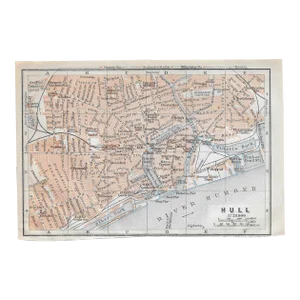 1910 Antique English Map of Hull