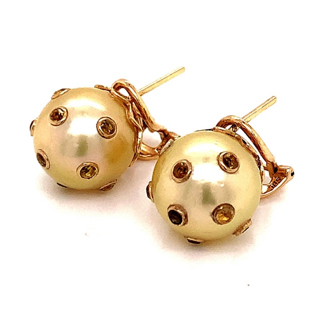 2010s South Sea Pearl Sapphire Earrings 14k Gold Certified For Sale - Image 5 of 15