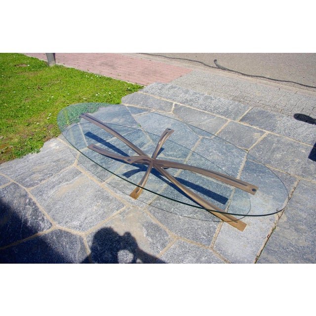 Metal Oval Coffee Table in Bronze and Glass by Michel Mangematin, 1960 For Sale - Image 7 of 13