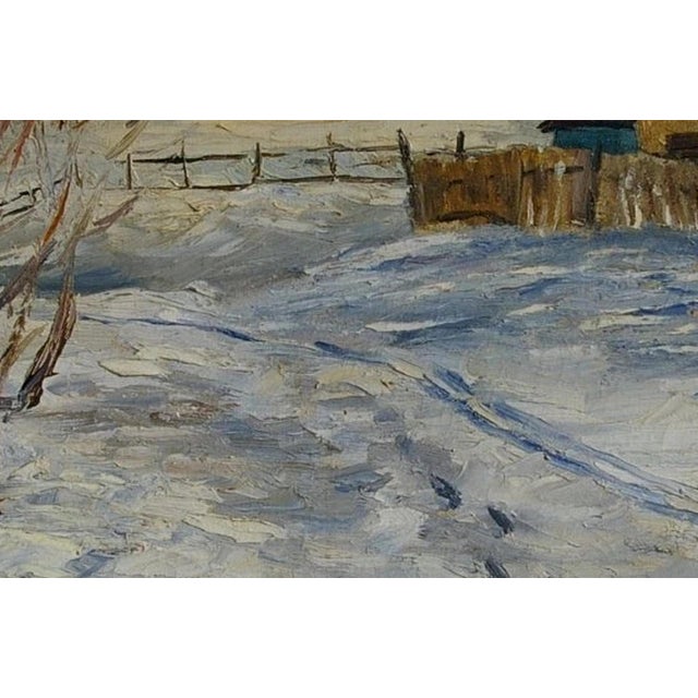 1970s Winter Landscape Painting, Antique Soviet Ukrainian Art, Bibik s.f. Oil on Cardboard 38-59 For Sale - Image 4 of 6