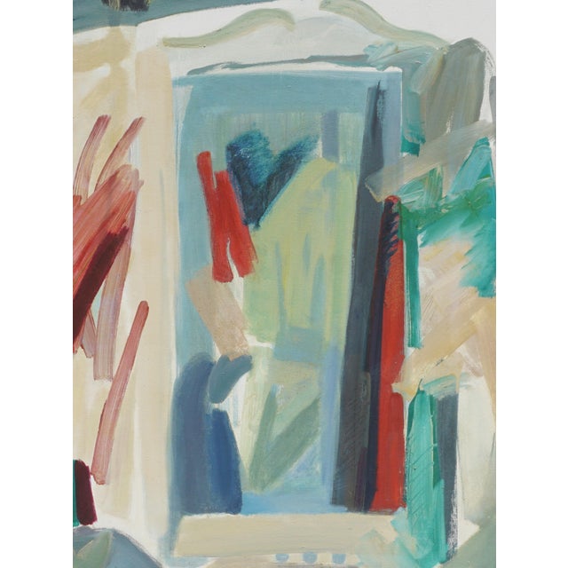 Large scale abstract painting of another abstract painting on artist's easel by California artist D. Silver (American,...