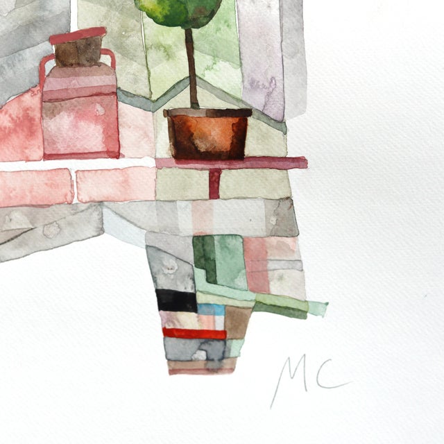 Golden Peach Afternoon - Original Warm-Tone Architectural Watercolor Painting on Paper For Sale - Image 4 of 6