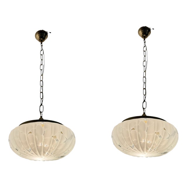 White Murano Glass Pendants, 1980s, Set of 2 For Sale