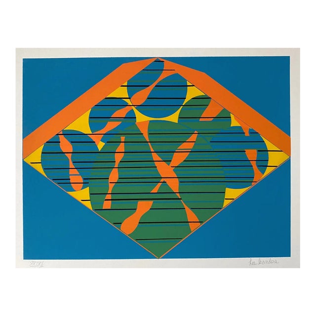 1980s Lee Kanders Abstract Orange and Blue Serigraph For Sale