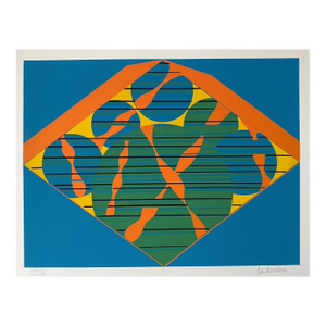 1980s Lee Kanders Abstract Orange and Blue Serigraph