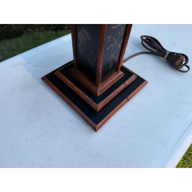 Wood Vintage Palecek Hand-Painted Rattan and Wood Table Lamp For Sale - Image 7 of 10