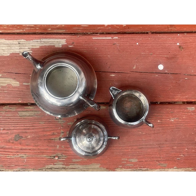 1930s Vintage Stacking Silver Plate Tea Service | Mid-Century Modern Streamline Teapot Set For Sale - Image 5 of 7