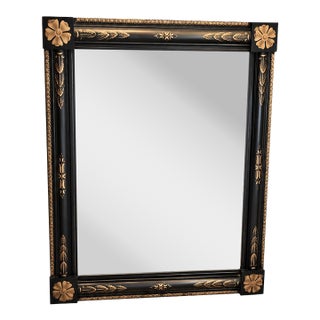 Vintage Hitchcock Hand Painted Maple Wood Wall Mirror Black & Gold Stenciled Decor 31x25 For Sale