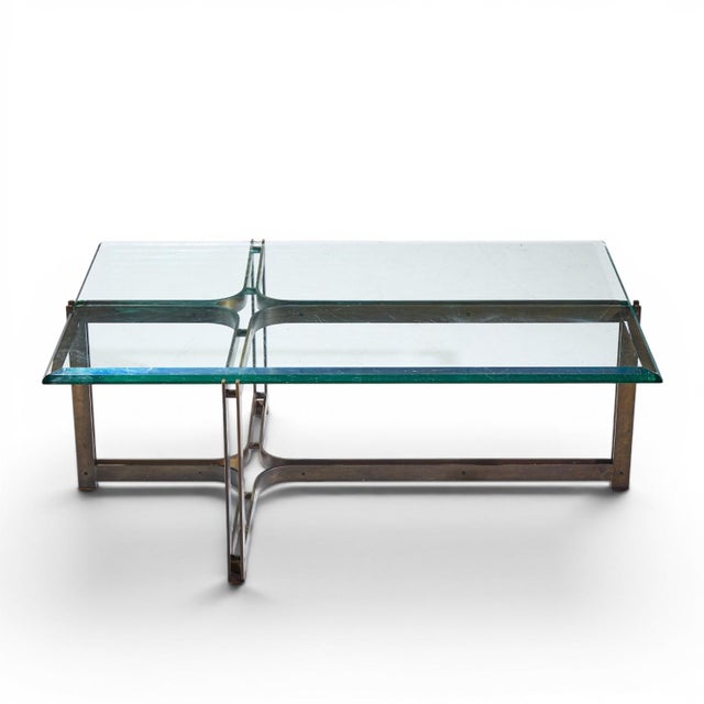 Tom Lopinski for Dunbar Mid Century Bronze, Rosewood and Glass Coffee Table This coffee table measures: 46.25 wide x 28...