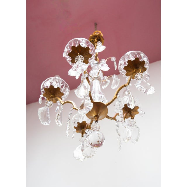 French Bronze Chandelier with Crystals, 1950s For Sale - Image 4 of 9