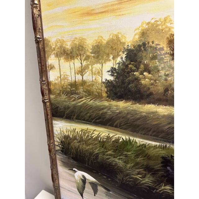Tall Framed Lowcountry Marsh Landscape Panel, Scenic Mural Style, 60” Vertical Panel For Sale In Charlotte - Image 6 of 7