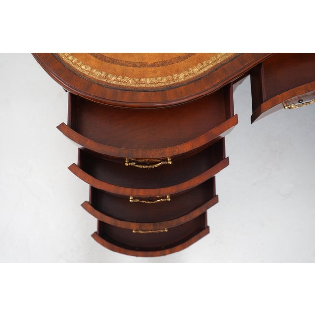 1990s Maitland Smith Leather Top Mahogany Kidney Shape Desk For Sale - Image 5 of 18