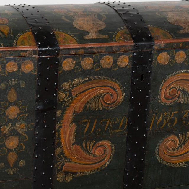 Original Green Painted Swedish Dome Top Trunk Dated 1853 For Sale - Image 10 of 13