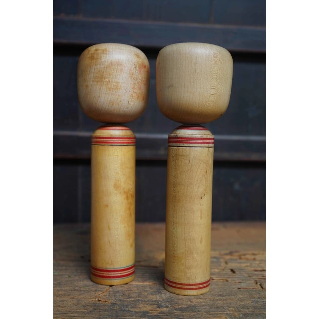 Wood Vintage Hijiori Traditional Kokeshi by Okuyama Kuraji, Japan, 1950s, Set of 2 For Sale - Image 7 of 8
