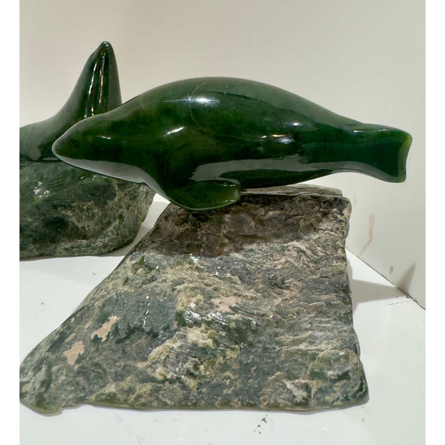 Pair 1980 Canadian Nephrite Jade Marine Sculptures, Signed S. Sandburg For Sale - Image 4 of 14