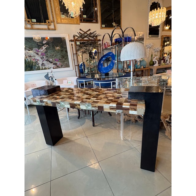 Wood Marquis Collection Beverly Hills Wall Mirror Stone Pen Coconut Shell Wood For Sale - Image 7 of 13