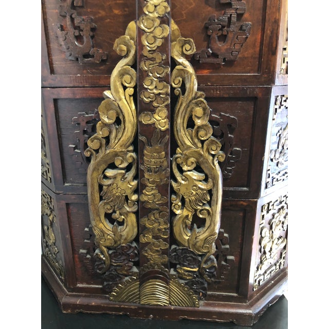 Antique Asian Wooden Wedding Basket Set Stacking 4 Tier Storage Box