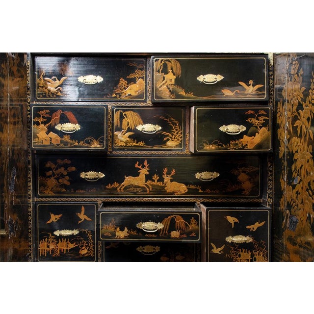 Black Antique Japanese Lacquer Cabinet on Stand For Sale - Image 8 of 9
