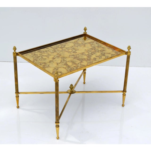 1960s Maison Bagués Rectangular Side Table Cross Base Cloudy Mirror Top Neoclassical For Sale - Image 5 of 13