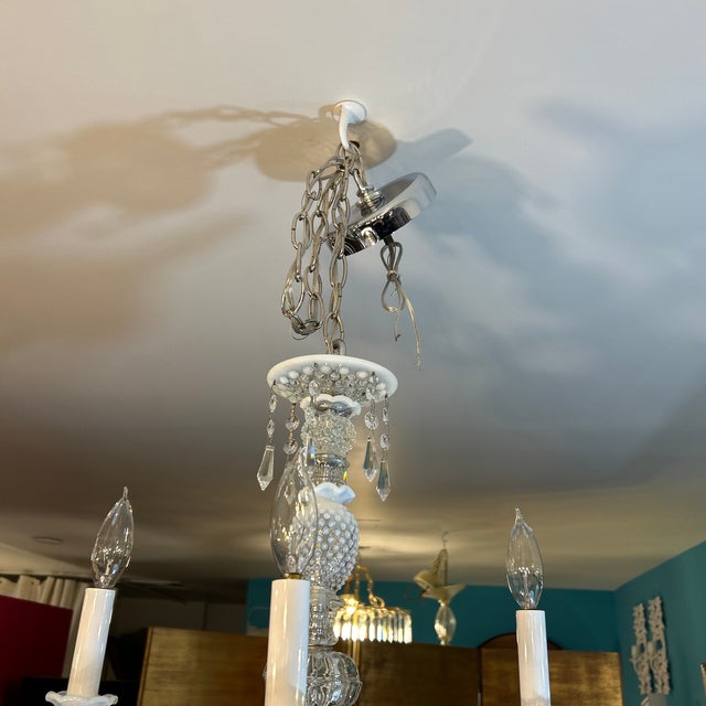 Crystal and White Glass Hobnail Chandelier For Sale - Image 9 of 11