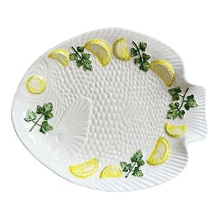 Italian Ceramic Fish Plate With Lemons Limes and Cilantro by Bassano Italy For Sale