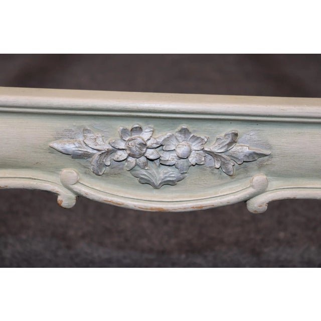 Antique White Pair Tufted French Louis XV Painted Silk/Damask Paint Decorated Twin Size Beds For Sale - Image 8 of 15