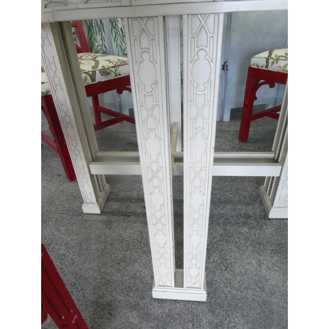 Red 1970s Chinese Chippendale Trellis Dining Table and Chairs - Set of 5 For Sale - Image 8 of 13