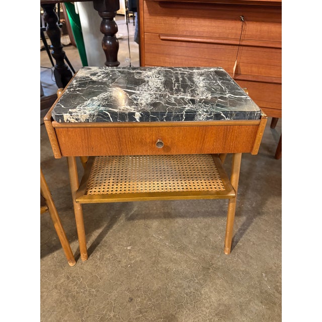 Mid-Century Modern Danish Teak Mid Century Marble Top Nightstands a Pair For Sale - Image 3 of 11