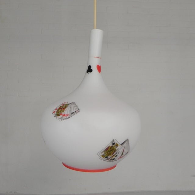Murano Pendant Lamp with Playing Card Images in Opaline Glass, 1960s For Sale - Image 4 of 18
