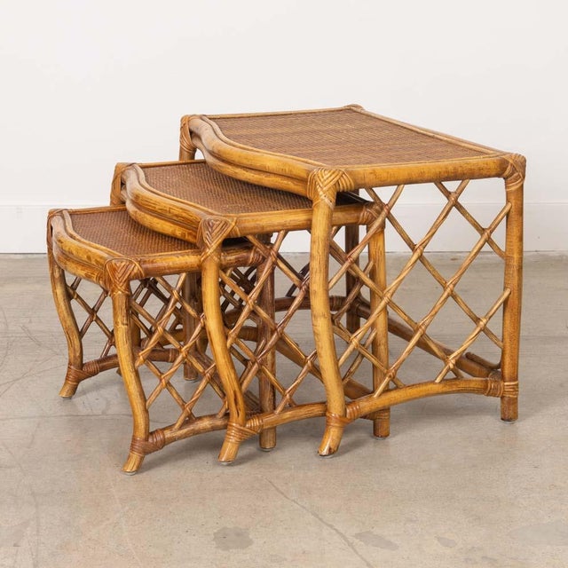 1960s 1960s French Rattan Nesting Tables, Set of 3 For Sale - Image 5 of 13