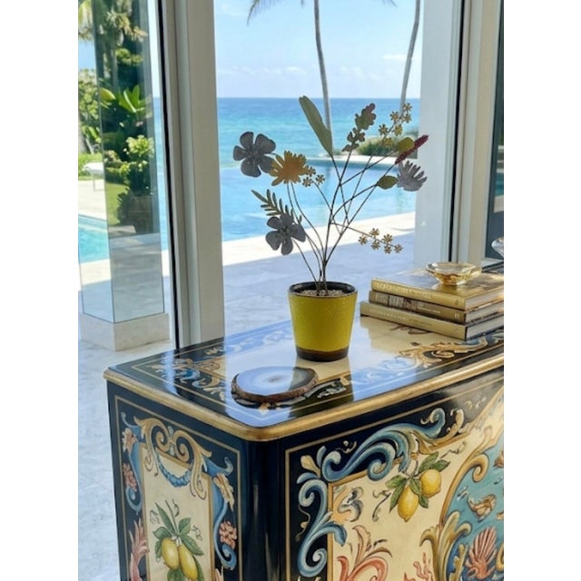 Vintage Italian Hand-Painted Toleware Wildflower Arrangement in Yellow Ceramic Pot For Sale - Image 10 of 11