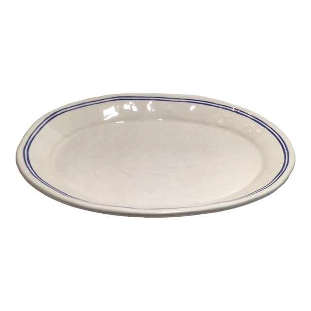 Large Platter Agneta Livijn White With Double Blue Lines Around Rim For Sale