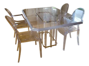 Charles Hollis Jones Lucite Table W 4 Ghost Chairs