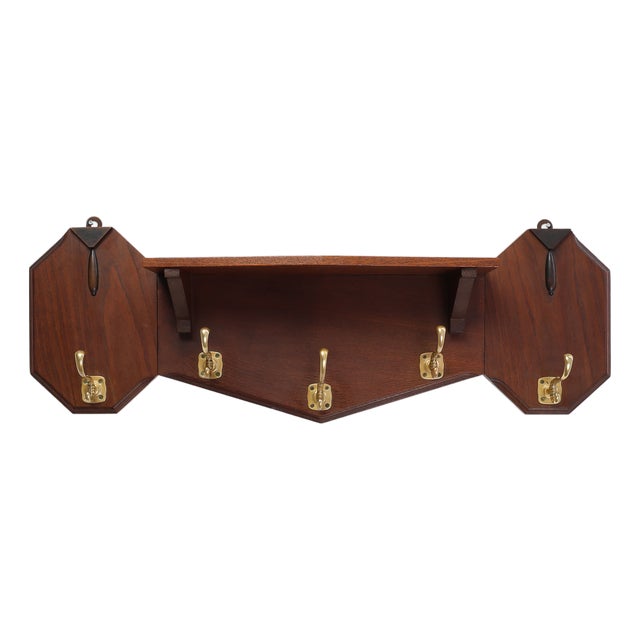 Art Deco Coat Rack in Oak and Copper, Belgium, 1920s For Sale