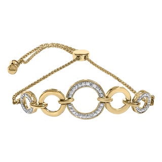 14K Yellow Gold Plated .925 Sterling Silver 1/10 Cttw Diamond Infinity Loop Adjustable Bolo Tennis Bracelet For Sale