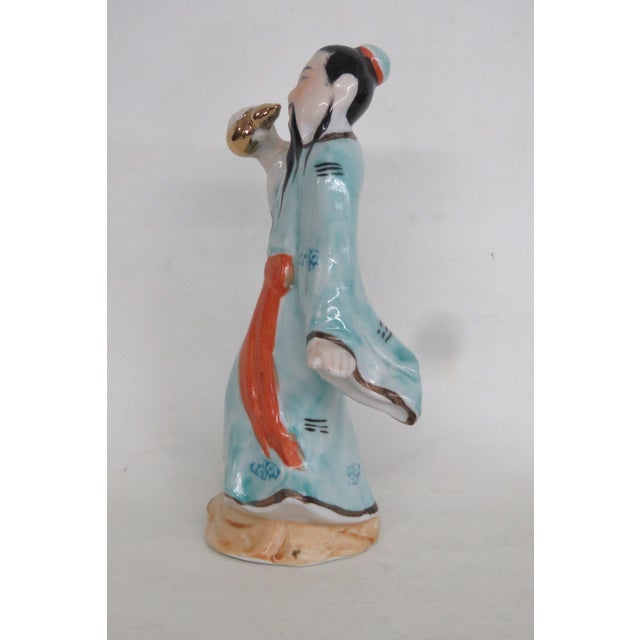 Chinese Fu Xing Chinese Ceramic Figurine Hand Painted Blue Robes With Golden Gourd 5024b For Sale - Image 3 of 11