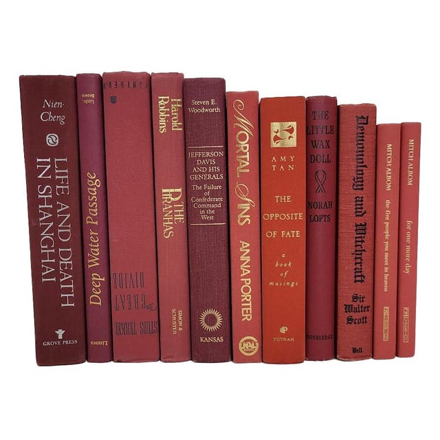 Curated Vintage Maroon & Crimson Hardcover Decorative Book Bundle - Set of 15 For Sale - Image 4 of 4