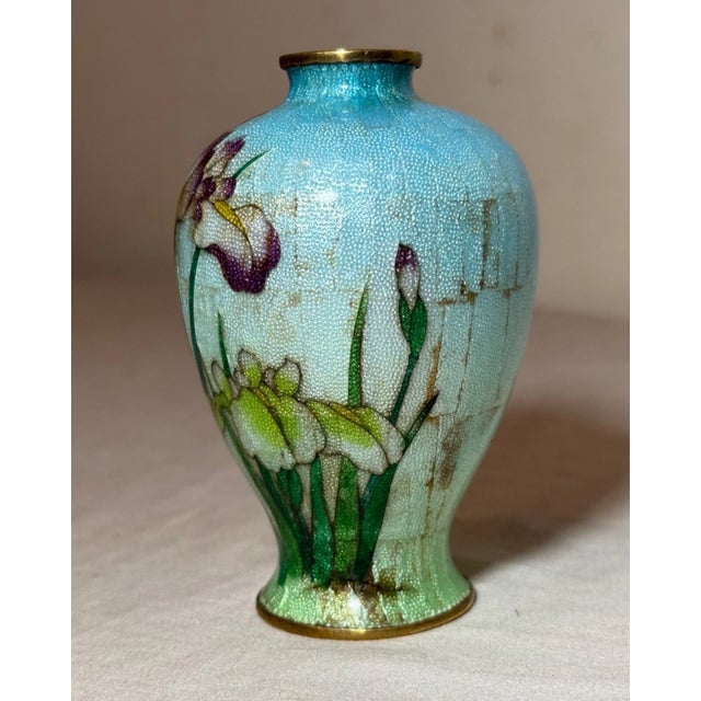 Antique 19th Century Japanese Meiji Miniature Foil Enamel Flower Bronze Vase Urn For Sale - Image 9 of 9