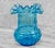 Mid-Century Modern Vintage Peacock Blue Ruffled Art Glass 8" Vase For Sale - Image 3 of 8