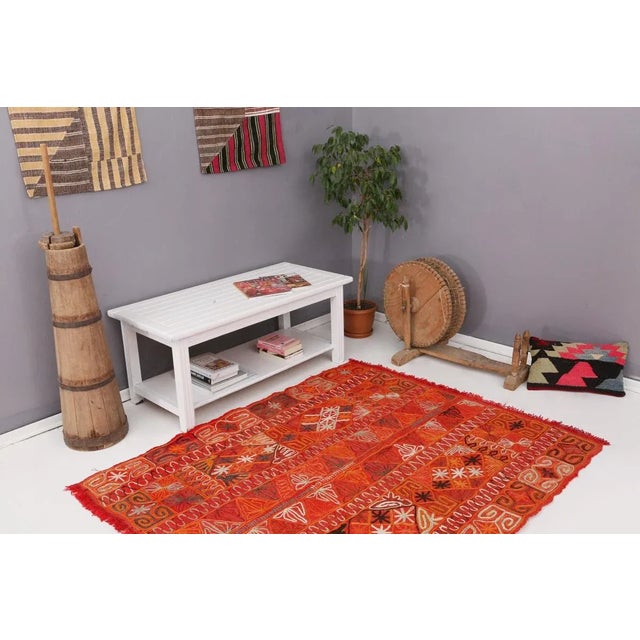 Mid 20th Century Orange Embroidered Arabi Kilim Rug For Sale In Los Angeles - Image 6 of 7