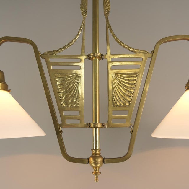 French Chandelier in Brass with Opal Glass Shade, 1890s For Sale - Image 4 of 7