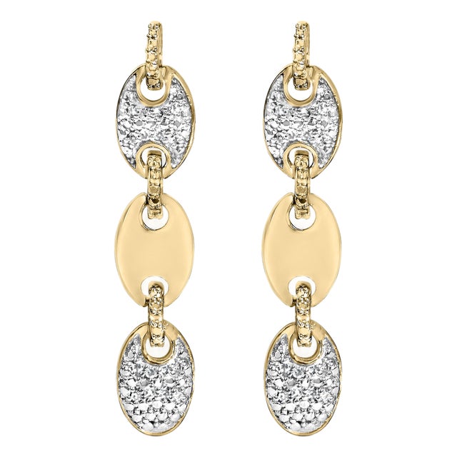 Gold Vermeil 1/10 Cttw Diamond Bold Disc Link Earrings, Pair For Sale