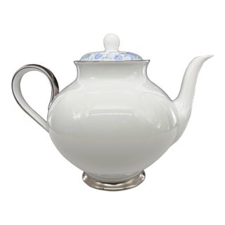 1990s Ralph Lauren by Fürstenberg Porcelain Teapot – German Fine Porcelain With Silver Trim For Sale