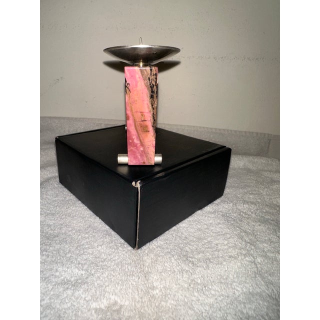 Vintage 1970’ S Soviet Russian Modernist Rhodonite & 875 Silver Candle Holder For Sale - Image 11 of 12