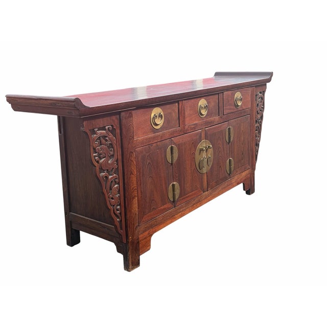 Carved Antique Chinese Hardwood Altar Cabinet Credenza For Sale - Image 4 of 4