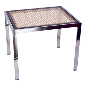 Mid Century Modern Chrome and Cane Occasional Table in the Style of Milo Baughman