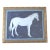 Horse in Border Minimalism Blue-Grays Folk Art English Traditional Original Oil Painting by Cleo Plowden For Sale