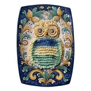 Sicilian Ceramic Wall Plaque with Owl, Italy, 1950s For Sale