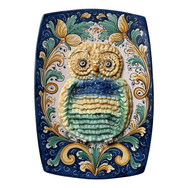 Sicilian Ceramic Wall Plaque with Owl, Italy, 1950s For Sale