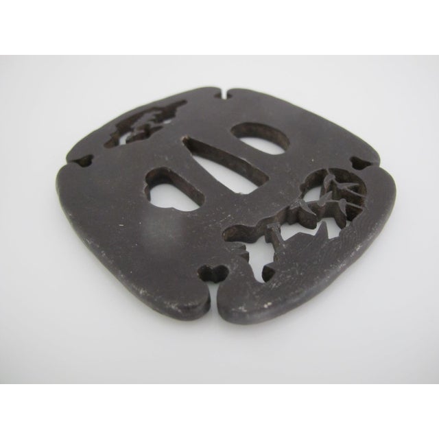 Japanese Japanese Edo Tsuba Sukashi Openwork Tree & Boat Design Iron Samurai Sword Guard For Sale - Image 3 of 7